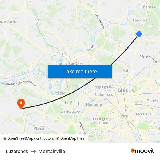 Luzarches to Montainville map