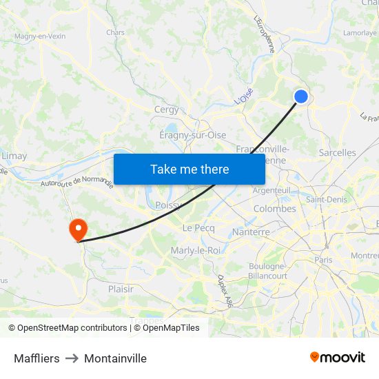Maffliers to Montainville map