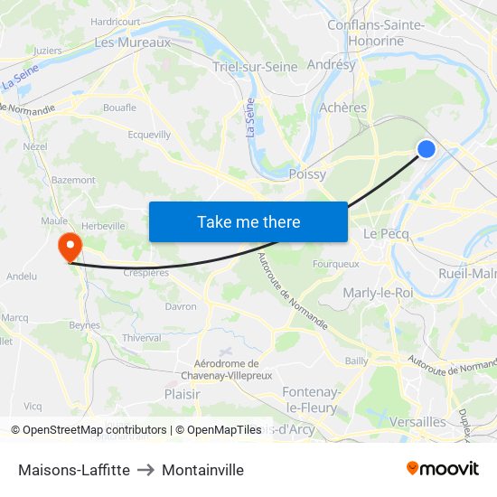 Maisons-Laffitte to Montainville map