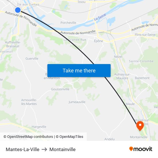 Mantes-La-Ville to Montainville map