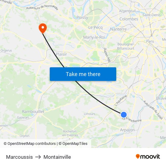 Marcoussis to Montainville map