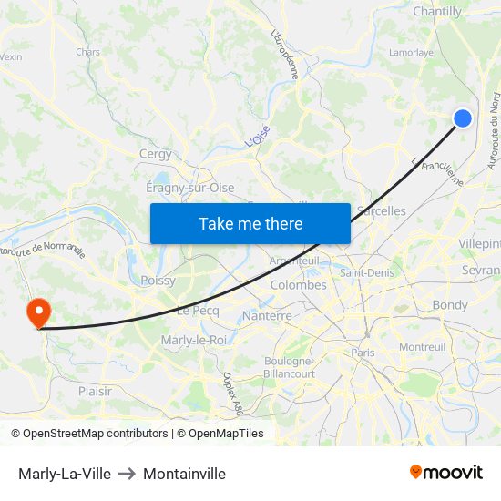 Marly-La-Ville to Montainville map