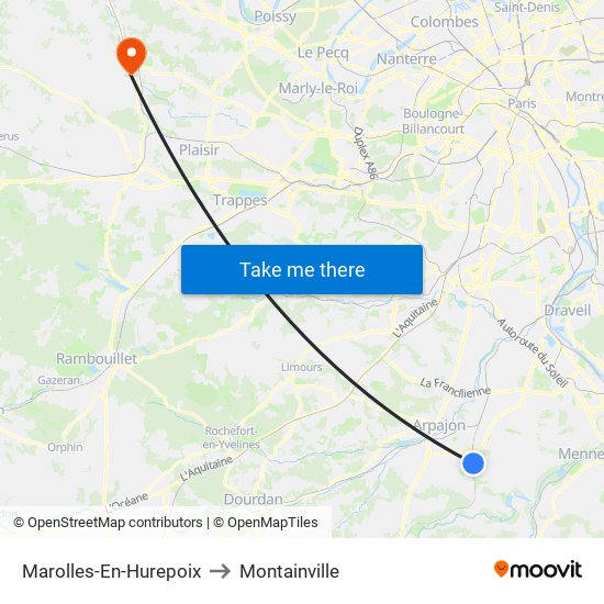 Marolles-En-Hurepoix to Montainville map