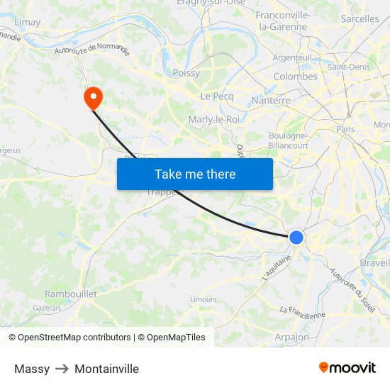 Massy to Montainville map