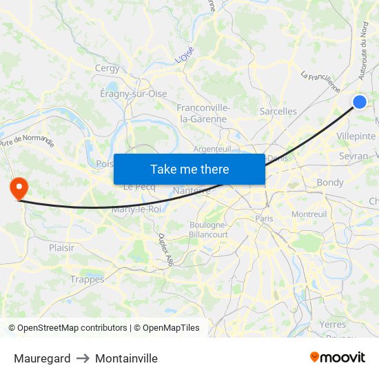 Mauregard to Montainville map