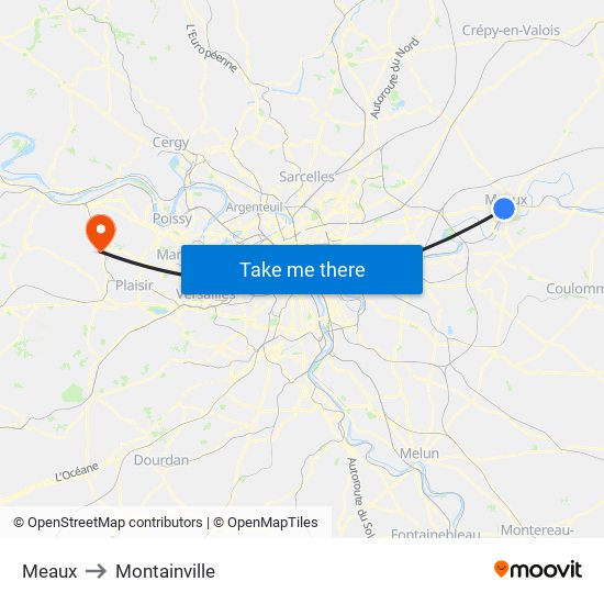 Meaux to Montainville map