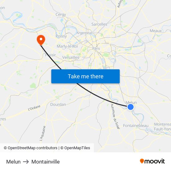 Melun to Montainville map