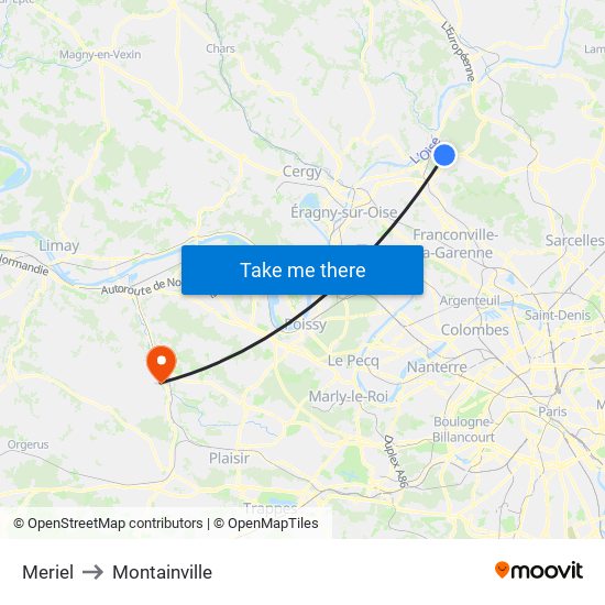 Meriel to Montainville map