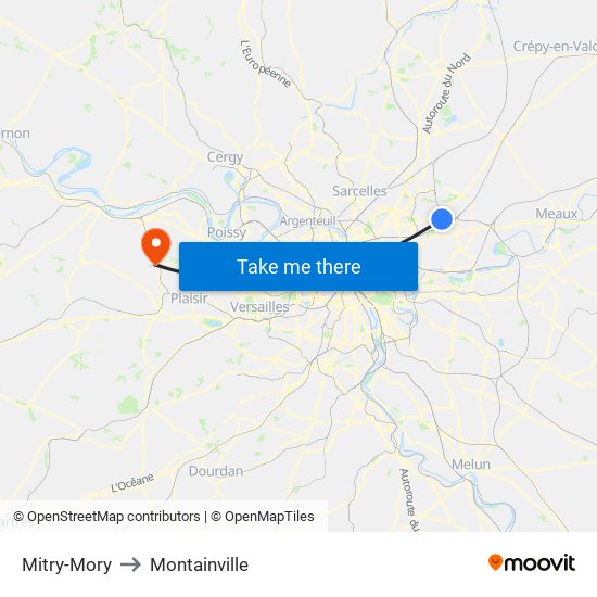 Mitry-Mory to Montainville map