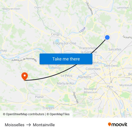 Moisselles to Montainville map