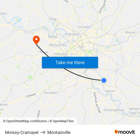 Moissy-Cramayel to Montainville map