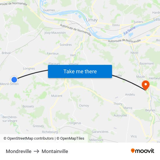 Mondreville to Montainville map