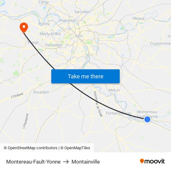 Montereau-Fault-Yonne to Montainville map