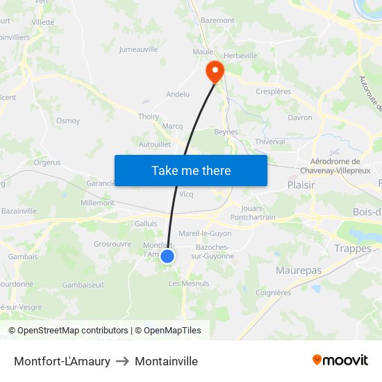 Montfort-L'Amaury to Montainville map