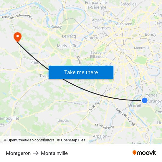 Montgeron to Montainville map