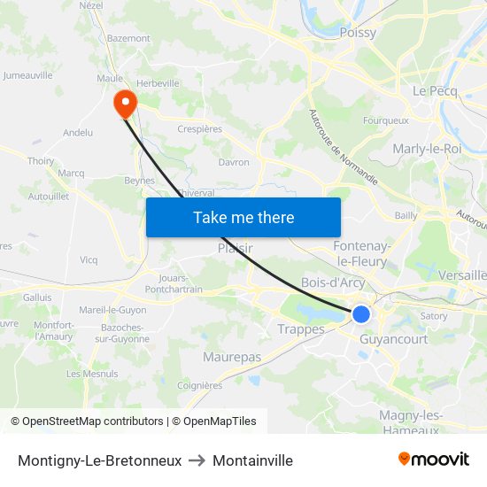 Montigny-Le-Bretonneux to Montainville map