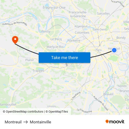 Montreuil to Montainville map