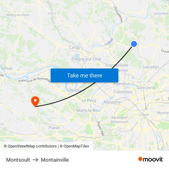 Montsoult to Montainville map