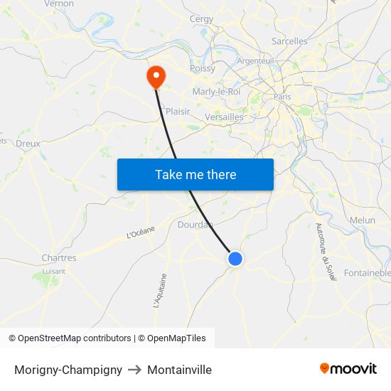 Morigny-Champigny to Montainville map
