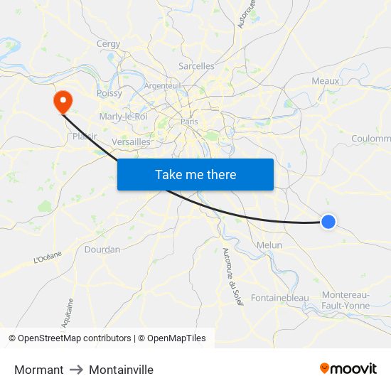 Mormant to Montainville map