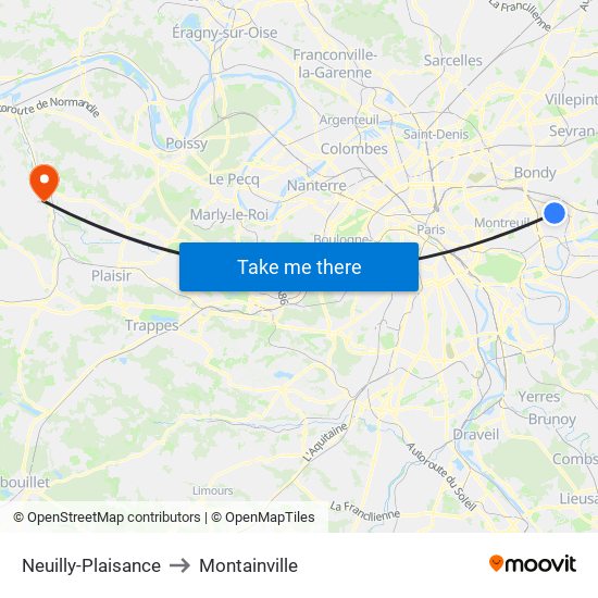 Neuilly-Plaisance to Montainville map