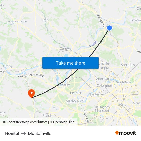 Nointel to Montainville map