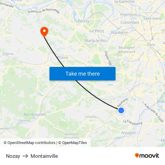 Nozay to Montainville map