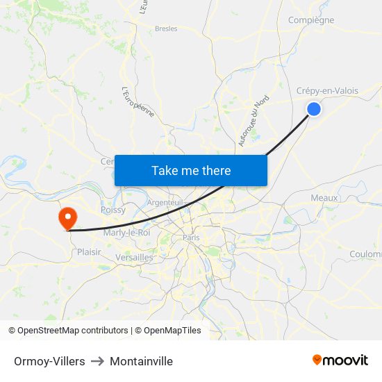 Ormoy-Villers to Montainville map