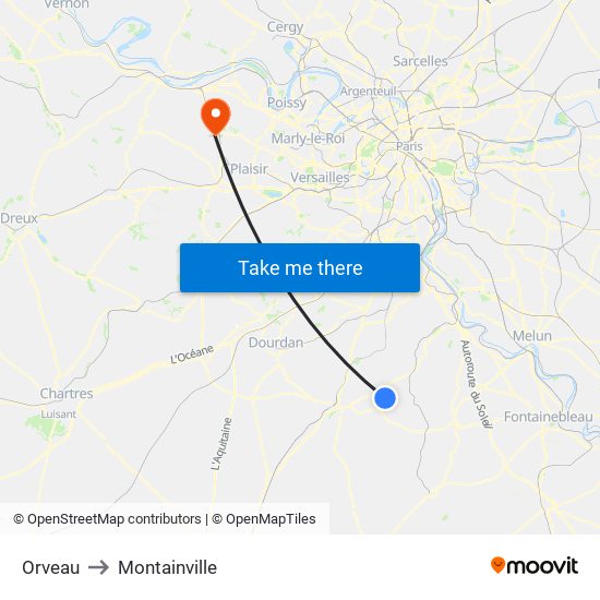 Orveau to Montainville map
