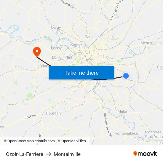 Ozoir-La-Ferriere to Montainville map