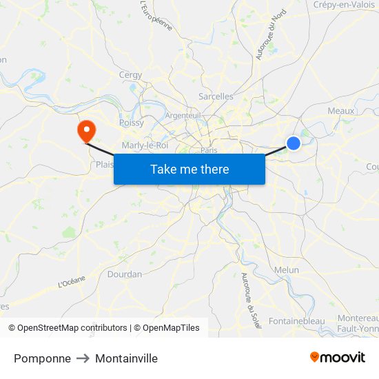 Pomponne to Montainville map
