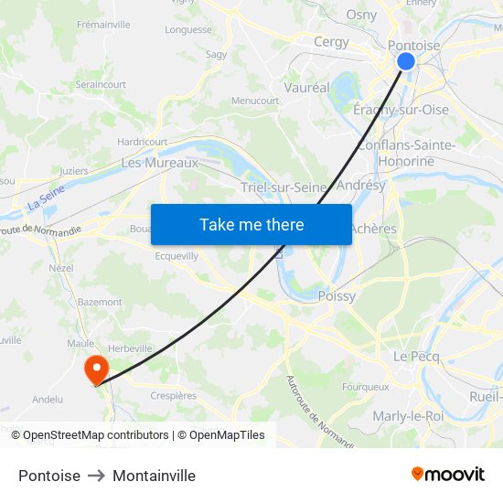 Pontoise to Montainville map