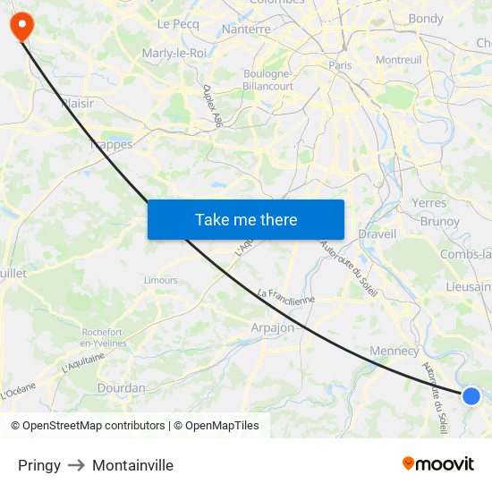 Pringy to Montainville map