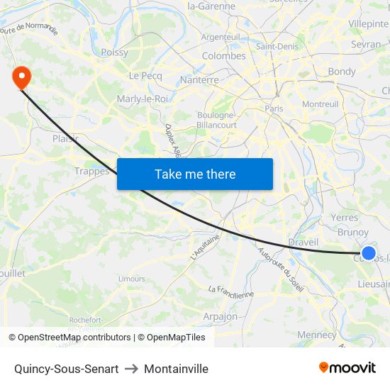 Quincy-Sous-Senart to Montainville map