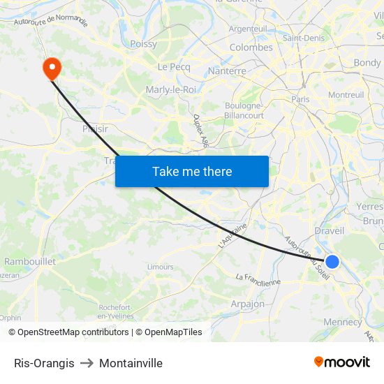 Ris-Orangis to Montainville map