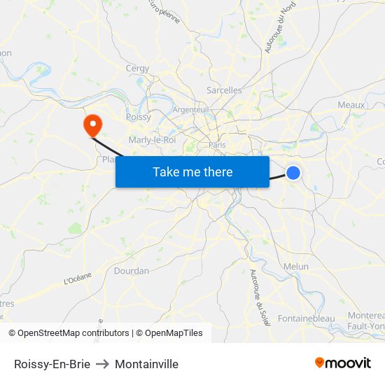 Roissy-En-Brie to Montainville map