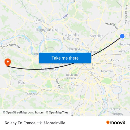 Roissy-En-France to Montainville map