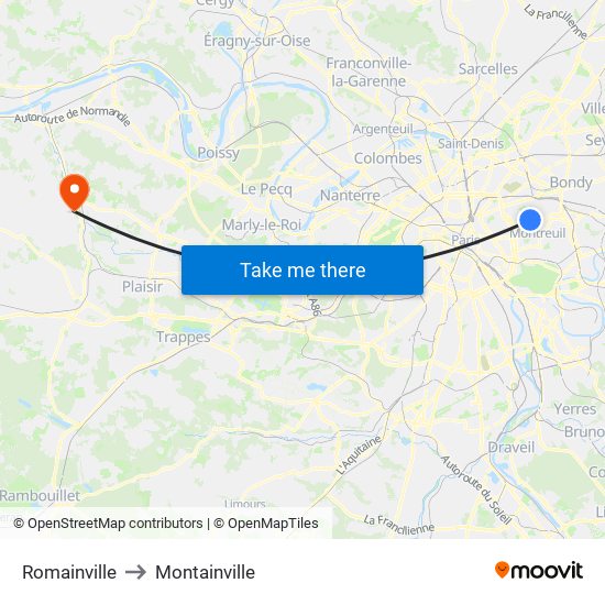 Romainville to Montainville map