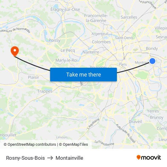 Rosny-Sous-Bois to Montainville map