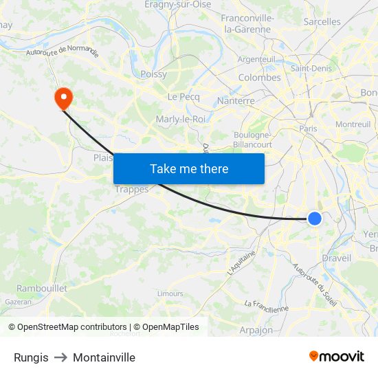 Rungis to Montainville map