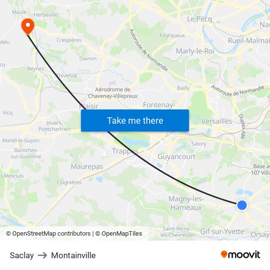 Saclay to Montainville map