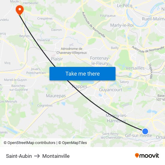 Saint-Aubin to Montainville map