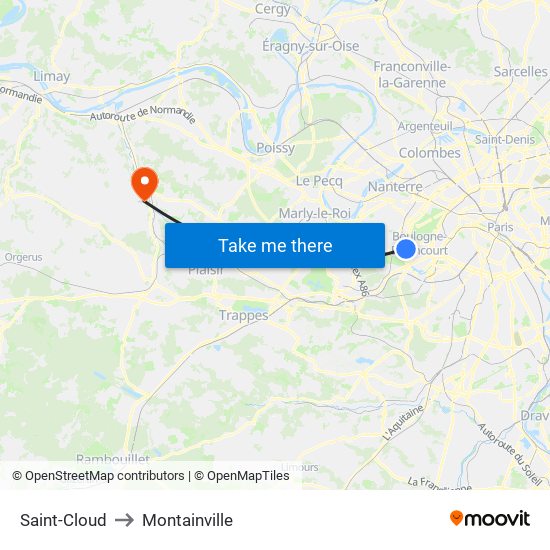 Saint-Cloud to Montainville map