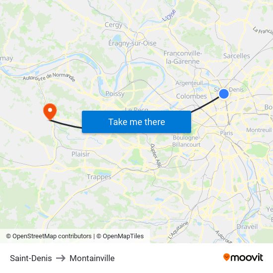 Saint-Denis to Montainville map
