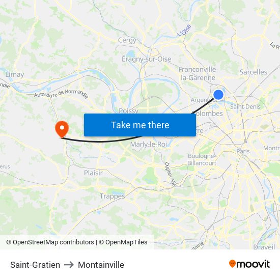 Saint-Gratien to Montainville map