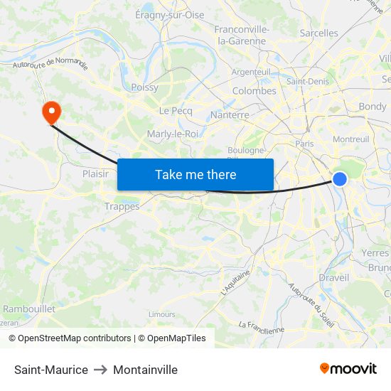 Saint-Maurice to Montainville map