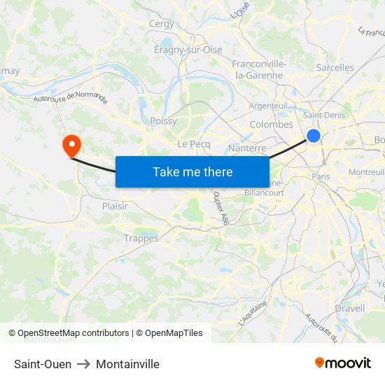 Saint-Ouen to Montainville map