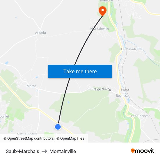 Saulx-Marchais to Montainville map