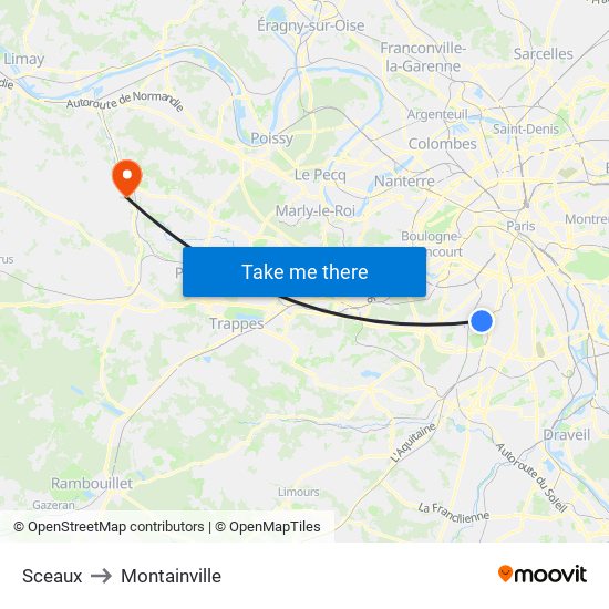 Sceaux to Montainville map