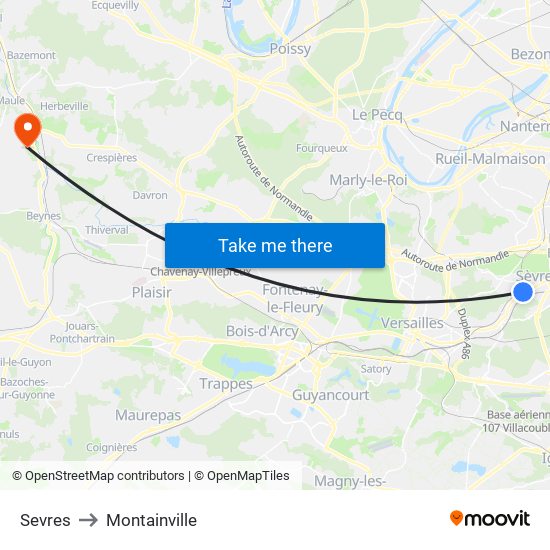 Sevres to Montainville map